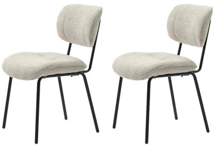 FJORDFORM Juego de 2 sillas de Comedor, Silla de Cocina, Silla tapizada, Silla de salón con Respaldo, Asiento de poliéster, Patas metálicas, poliéster, Blanco Roto, Comedor