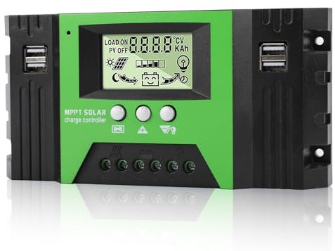 WEINUOER MPPT 30A Regulador de carga solar 12V/24V Regulador de carga automático con sensor de temperatura y pantalla LCD 4 puertos USB para paneles solares Baterías de plomo/litio