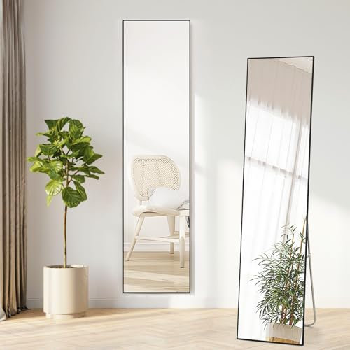 Warmiehomy Standspiegel Ganzkörperspiegel 150x40cm, Wandspiegel Groß mit Metallrahmen, HD Spiegel Groß um Aufhängen mit Ständer, Bodenspiegel für Schlafzimmer Bad Wohnzimmer Flur Garderobe