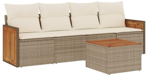 QJBSAVVA Esstisch Balkon Möbel Set Balkon Set Gartensofa - 5-TLG. Garten-Sofagarnitur mit Kissen Beige Poly Rattan für Party Garten Terrasse Balkon