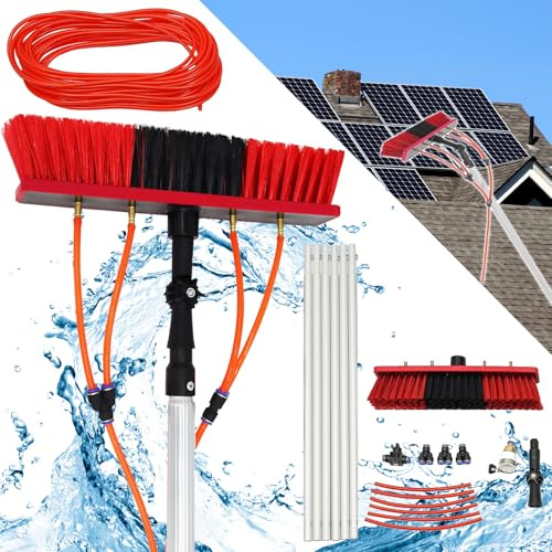 12m Long Window Cleaning Brush, Moubhjd Water Fed Telescopic Window Cleaning Pole, Hose Fed Extendable Extended Extension Cleaner Brush Kit, Solar panel Cleaning Equipment Tool