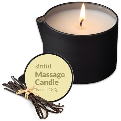 Sinful Massage Oil Candle Set - 180 g Massage Candle Vanilla Scented - Melts into Massage Oil - Vanilla Scented Body Candle - Massage Candles for Couples Sex - Massage Candle for Date Night