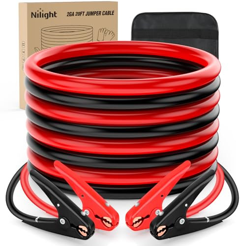 Nilight Autobatterie-Überbrückungskabel, 2 Gauge, 5,8 m, strapazierfähiges 800 A CCA Verstärkungskabel mit Tragetasche, Notfall-Set für LKW, Wohnmobil, Lieferwagen, SUV