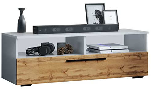VCM Bois TV Lowboard Meuble Armoire TV Table Console Table TV Arila XL Bois TV Lowboard Meuble Armoire TV Table Console Table TV Arila XL Blanc/Chêne Miel