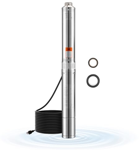 VEVOR Deep Well Submersible Pump, 1.5 HP Output Power, 115V, 31.7 GPM Flow 276 ft Head, with 32.81 ft Cord, Stainless Steel Water Pump, for Industrial, Irrigation, and Home Use, IP68 Waterproof Grade