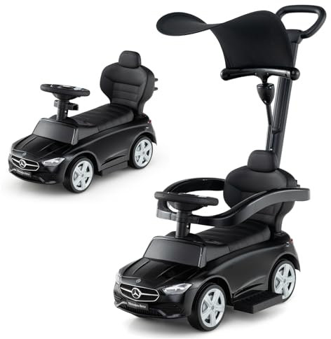 COSTWAY Mercedes-Benz Rutschauto, 3-in-1 Rutschfahrzeug mit Schiebegriff, Stauraum & Lenkschieber, Schiebauto mit Hupe & Motorensound, Rutscher Auto für Kinder ab 1 Jahr (Schwarz)