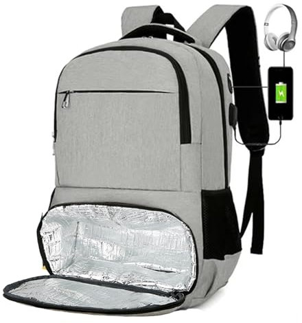 CINGHI LUSSO Sac à dos pour ordinateur portable avec chargement USB et port pour casque - Sac à dos pour ordinateur portable - Sac à dos isotherme pour homme - Sac à déjeuner isotherme pour femme -