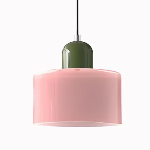 XIRYTU-H Moderne Skandinavische Pendelleuchte aus Glas, E27 Hängelampe, Höhenverstellbar (200 cm), Metall & Glas, Für Küche, Esszimmer, Café, Bar – Mehrere Farben (15CM, Rosa)