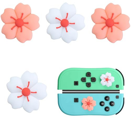 4 empuñaduras de pulgar para interruptor, bonitas tapas de silicona para joystick, lindas tapas de repuesto en forma de Sakura compatibles con Nintendo Switch/OLED/Switch Lite