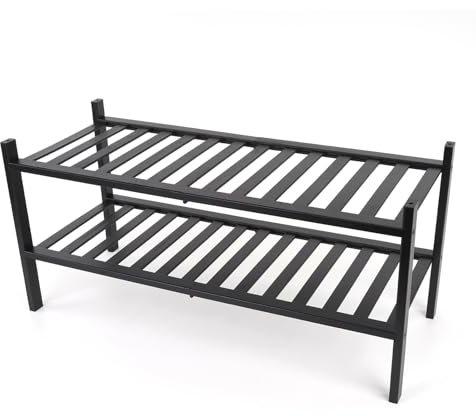 BAM BOO BOX - Schuhregal aus Bambus, Schuhablage mit 2 Ebenen, 68 x 28 x 32 cm, Erweiterbar Stapelbar, Schuhschrank Holz, Shoe rack, Regal für Wohnzimmer oder Flur (Schwarz)