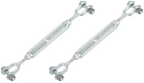 sourcing map 2Pcs M6(1/4) Jaw and Jaw Turnbuckles Wire Rope Tension, Galvanized Steel Turnbuckle Adjustable Cable Tensioner for Shade Sail, Clothesline, 1600 lbs Working Load Limit