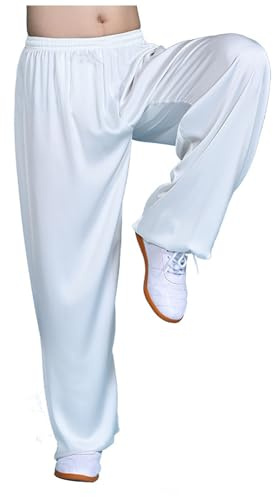 Pantalones Tai Chi para Hombres Mujeres, Pantalones De Artes Marciales.(Size:m,Color:Blanco)