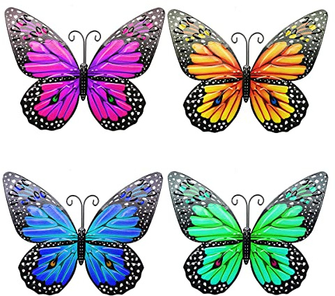 LWINGFLYER Metall Schmetterling Wanddekoration Metall Schmetterlinge für Garten Schmetterling Wandkunst Dekoration für auffällige Zaun Topper Terrasse Akzente Balkon Merkmale Verschönern (B)
