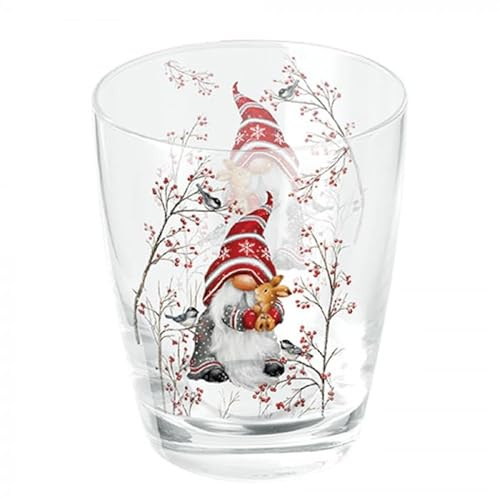 Ambiente Wasserglas Trinkglas 0,25 l Wichtel Zwerg mit Hase serie dwarf hug Winter