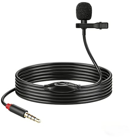 GELRHONR 3.5mm Lavalier Microphone,Clip on Lapel Phone Microphone Wired, AUX TRRS Small Mic for PC,Car,Recording,Game Streaming,Laptop 4.9FT