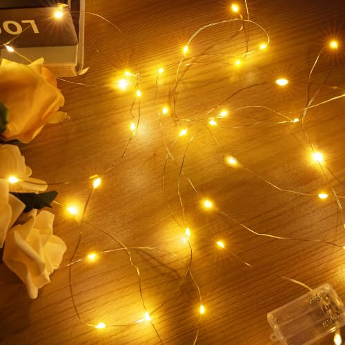 Hopexy 5M 50LED Fairy Light Battery Operated Copper Light Battery Powered | Wire Bright Lighting String Light for Gift Wrapping, Bottle, Wedding, Party for Indoor and Outdoor Decorations Warm White