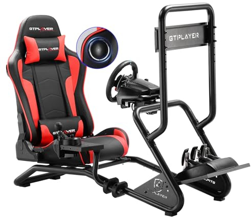 GTPLAYER Racing Simulator Cockpit with Seat, Sim Racing Cockpit with 3D Stereo Speakers, Monitor Holder, Adjustable Steering Wheel Mount, Gear Shift Holder and Pedals Multi-function Adjustable