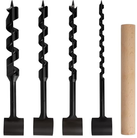 Qivine Lot de 5 Tariere Manuelle, Tarière à Bois Manuelle en Acier au Carbone, Foret Hélicoïdale, pour Aventure Extérieure, Camping, Travail du Bois