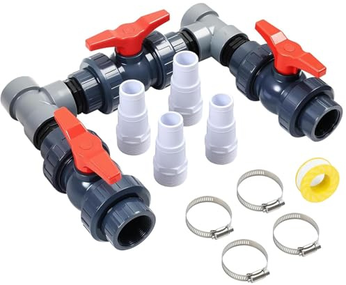Bypass Pool Set Ø 50 mm Wärmepumpe Pool Anschluss Set, Bypass Wärmepumpe mit 32mm 38mm Schläuchen, Poolheizung Schwimmbecken Steuerung der Wasserzufuhr