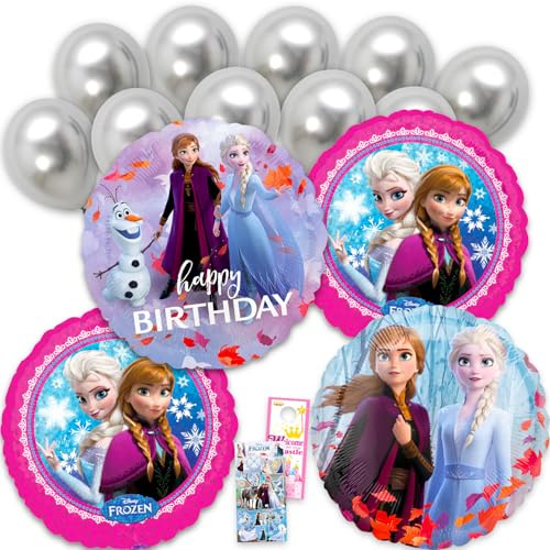 Disney Die Eiskönigin Geburtstagsballon-Set – Bündel mit 4 dekorativen Folienballons mit Elsa, Anna, Olaf plus Aufklebern, mehr | Disney Die Eiskönigin Ballon Dekorationen für Partys