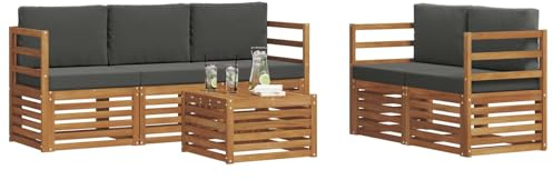vidaXL Sofagarnituren 6 pcs Natur und Anthrazit Massivholz Akazie, Moderne Gartenmöbel, strapazierfähiges Outdoor-Sofa, Lounge-Set für die Terrasse, bequemes Sitzen draußen