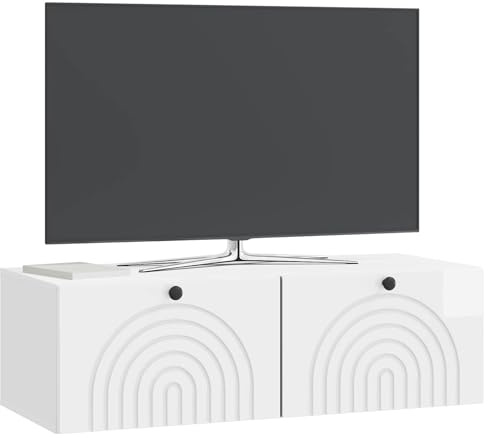 vidaXL Wandmontierter TV-Schrank Hochglanz Weiß 98 x 41 x 30 cm, Modernes Wohnzimmer Lager, rechteckiges Design, Wandregal, praktische Medieneinheit, viele Entertainment Plätze