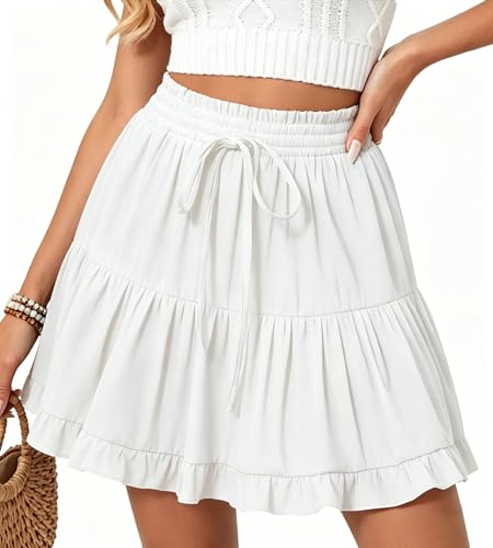 Neteson Damen Minirock Sexy Beach Mini Rock Ruffle Kurz Faltenrock mit Hose | Plisseerock Kleid Skater Röcke A-Linie Skirt Elegant Frauen Festival Outfit
