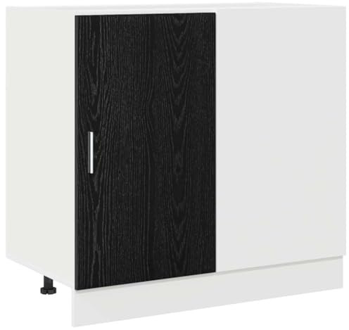 Yisssmeng Küchen-Eck-Basisschrank, Unterschrank für die Küche in Schwarz Eichen-Optik, Kompakter Küchenschrank mit Tür, Moderner Eckschrank aus Holzwerkstoff, Stauraummöbel 86 x 46 x 81,5 cm