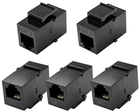 CAT3 RJ11 6P4C Jack Telefon Leitung Steckverbinder Kupplung - 5 Pack | CAT3 Telefon RJ11 6P4C Buchse auf Buchse Keystone Jack Kupplung für Telephone Fax Maschine Modem (Schwarz)