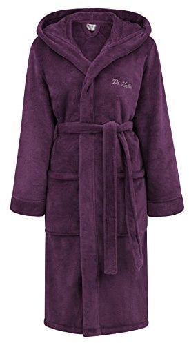 Di Vadini Unisex Herren Damen Bademantel Florenz mit Kapuze I Morgenmantel flauschig I Nachtwäsche aus edler Mikrofaser Farbe: Plum Gr. 5XL