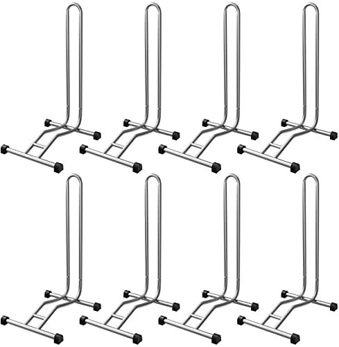 8x WELLGRO® Fahrradständer - Stahl, sicherer Stand - Farbe schwarz, weiß oder silber wählbar, Farbe:Silber
