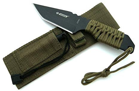 KOSxBO® BW Taktisches Survival Messer mit Feuerstein und Paracord - Fallschirmleine für Outdoor Camping Jagd Angeln Prepper