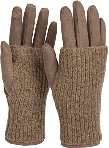 styleBREAKER Kuschelige Damen Touchscreen Handschuhe mit abnehmbaren Strickstulpen, warme Winterhandschuhe für eisige Tage 09010022, Farbe:Taupe
