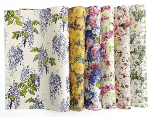 Tassotti | Elegantes Blumengeschenkpapier | Set mit 6 verschiedenen Blättern, 50 x 70 cm, 85 g, ideal für Buchbücher, Möbelverkleidung, Decoupage, Origami, FSC-zertifiziert, sichere Verpackung in