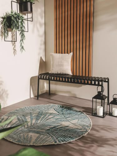 benuta Nest Teppich Cleo - Kunstfaser - Outdoor geeignet - Rund & im Style: Botanicals & Florals - Pflegeleicht für Wohnzimmer Schlafzimmer, Blau, ø 120 cm rund