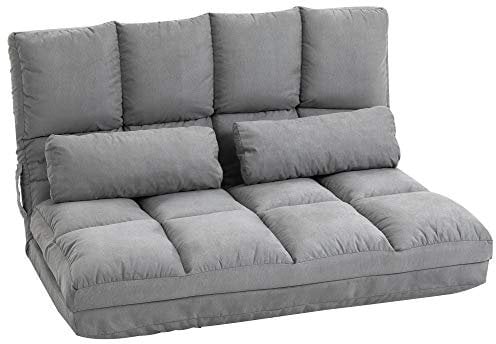 HOMCOM Bodenstuhl 2-in-1 Bodensessel Bett mit Rückenlehne 3 Positionen Verstellbare Sitzkissen Grau Samt Metall 102 x 73 x 60 cm