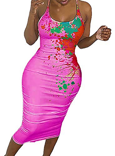 Masrin Robe fourreau sexy avec filet de poisson creux - Robe de soirée - Robe de plage XXL rose bonbon