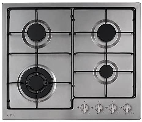 HG6251SS 4 Burner Gas Hob with Enamel Pan Supports, Automatic Ignition, Wok Burner and Flame Failure Safety Device