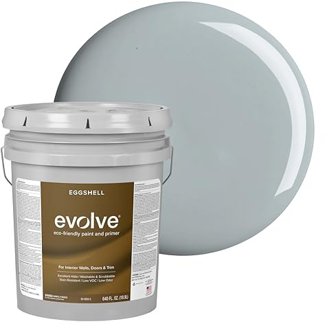 EVOLVE Paint & Primer: Environment-friendly, Low Sheen with One-coat Coverage for Interior & Exterior surfaces (Pebble Gray, 5-Gallon)