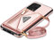 GUVAGI für Samsung Galaxy A51 Hülle mit Band Handyhülle Handykette,Flip 4-Karten Leder Klappbar Reißverschluss Geldbeutel Mädchen Case mit Abnehmbar Kette Schnur Tasche Hinten Umhängen (Rosa)