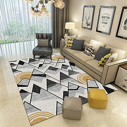 Rug Tapis D Entree Interieur Conception de Motif géométrique Gris Jaune Simplement séjour Garçon Safety Safety Environmental Machine Lavable Tapis 160X200cm