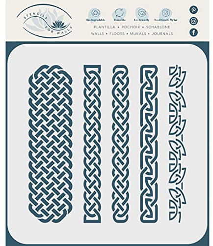 Keltischer Knoten Schablone, 21,5 x 21,5 cm (L) - Irische Kelten Wikinger Knoten Bordüre Gewebt Ethno Geflochtene Schutz Knoten Schablonen zum Malen Vorlage