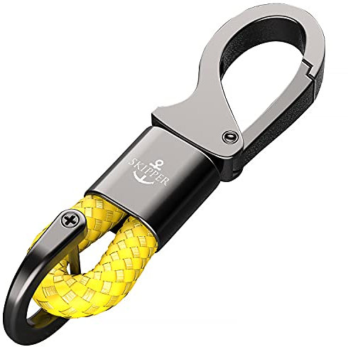 Skipper D-Clip Karabiner Schlüsselanhänger aus Leder Imitat Geschenk für Frau Mann Auto Schwarz 8747 - Gelb