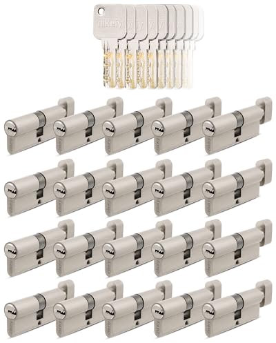 GERCAR Pro 20x Knaufzylinder 35/35 gleichschließend Set 20 Schließzylinder mit Knauf inkl. 100 Schlüssel - 70 mm Türschloss Zylinderschloss 20er Zylinder - Länge: 70mm, A:35 B:35 - Messing matt