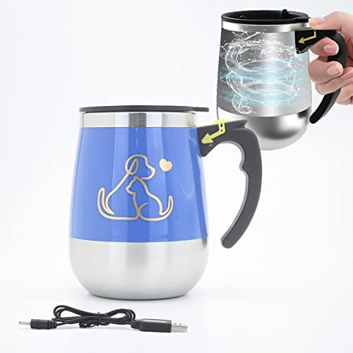 daasigwaa Rechargeable Self Stirring Mug - Magnetic Electric Auto Mixing Stainless Steel Cup for Office/Kitchen/Travel/Home Coffee/Tea/Hot Chocolate/Milk-400 ml/13.5 oz(Blue)