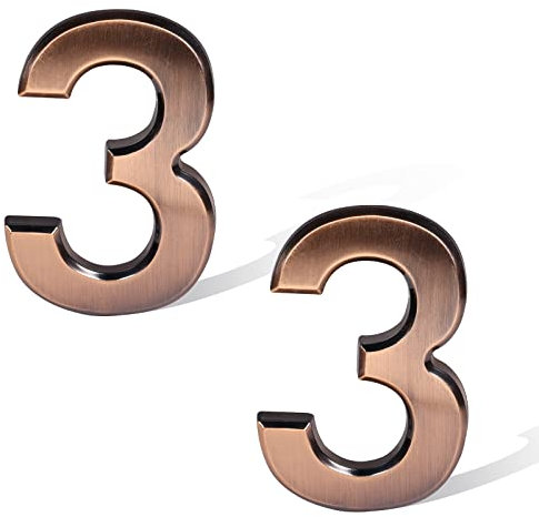 SAVITA 2 Pezzi 7cm Numeri per Cassette Postali in Bronzo, Adesivi per Numeri di Indirizzo, Cartelli per Numeri di Porte per Auto Appartamenti Hotel (Numero 3)