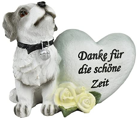 CHICCIE Grabschmuck Hund mit Herz 13cm - Grabdeko Grabstein Grabdekoration