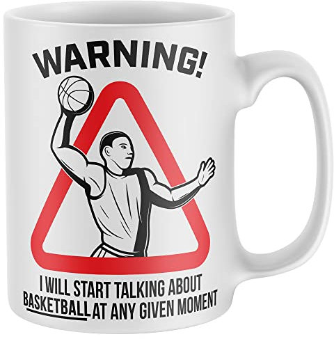 Purple Print House Warning Will Talk About Basketball Mug, Funny Coffee Cup, Basketball Player Gifts for Him, Baller Birthday Present Ideas For Dad or Son, One Size, White