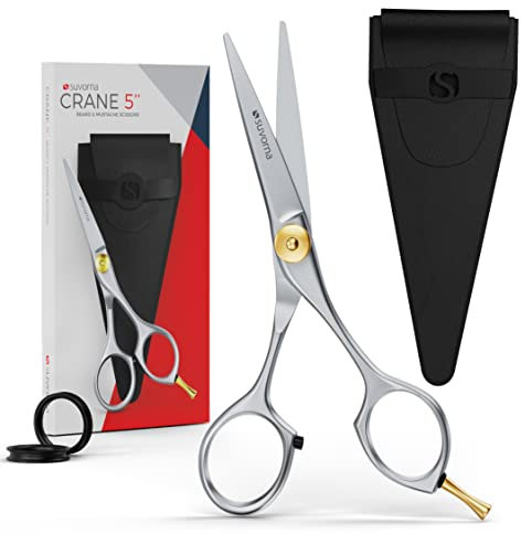Suvorna 5 Schnurrbart und Bartschere für Herren, Salons, Friseur, Friseur und Profis. Haarschneideschere aus Edelstahl zum Trimmen und Pflegen von Gesichts-, Nasen- und Ohrhaaren.