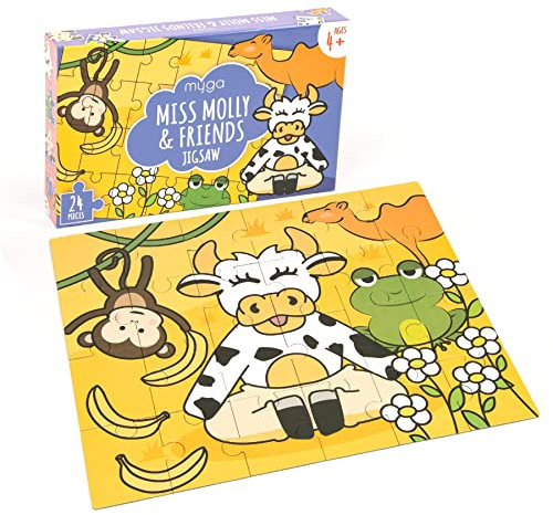 Miss Molly Myga Jigsaw Puzzle - 24-Piece Kids Yoga Jigsaw Puzzle with Animals for Boys, Girls & Children to Develop Matching & Sorting Skills